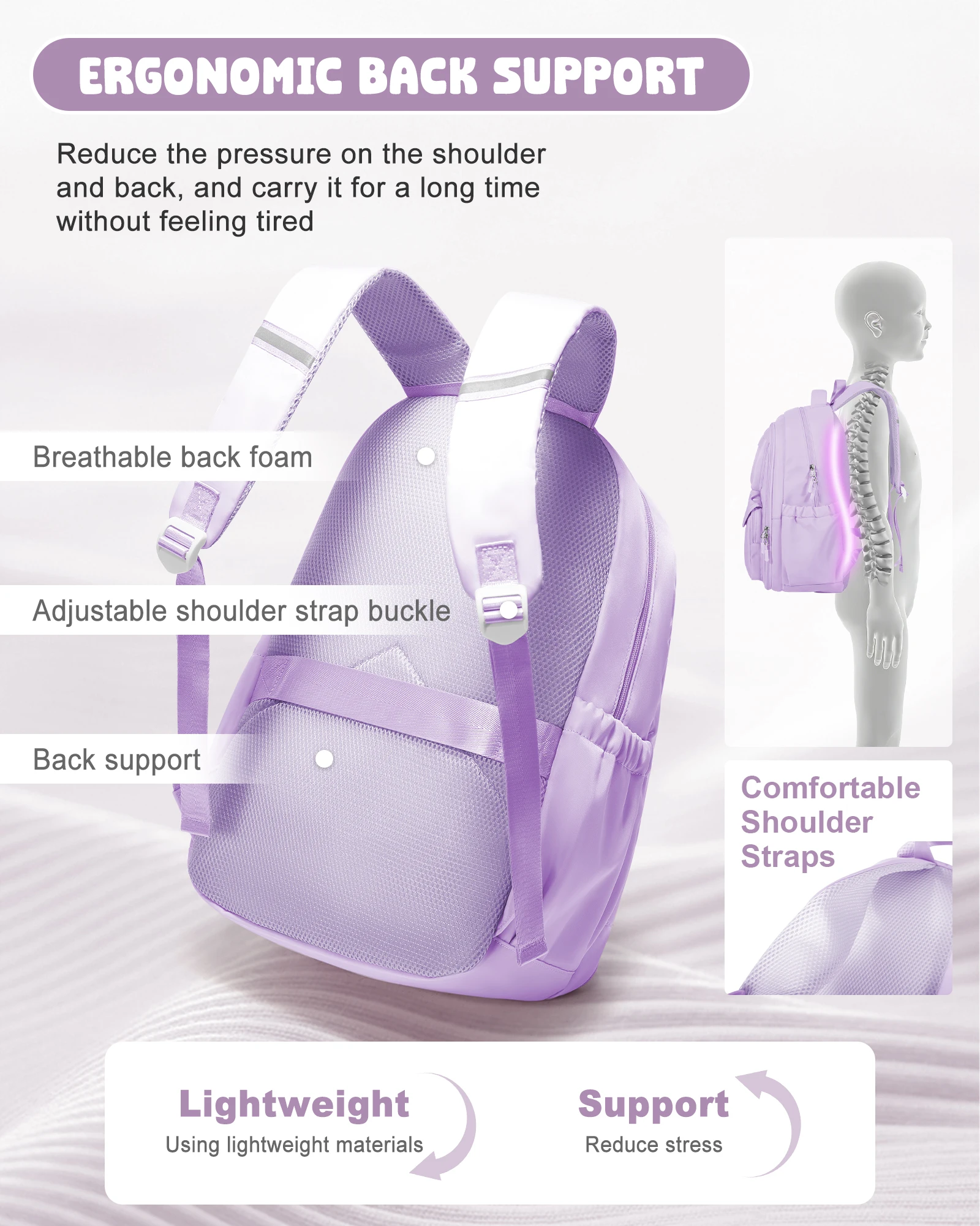 Girls School Bags Kids Backpack with Fridge Door, Elementary School Backpack, Lightweight School Backpack for Girls Ages 8-10