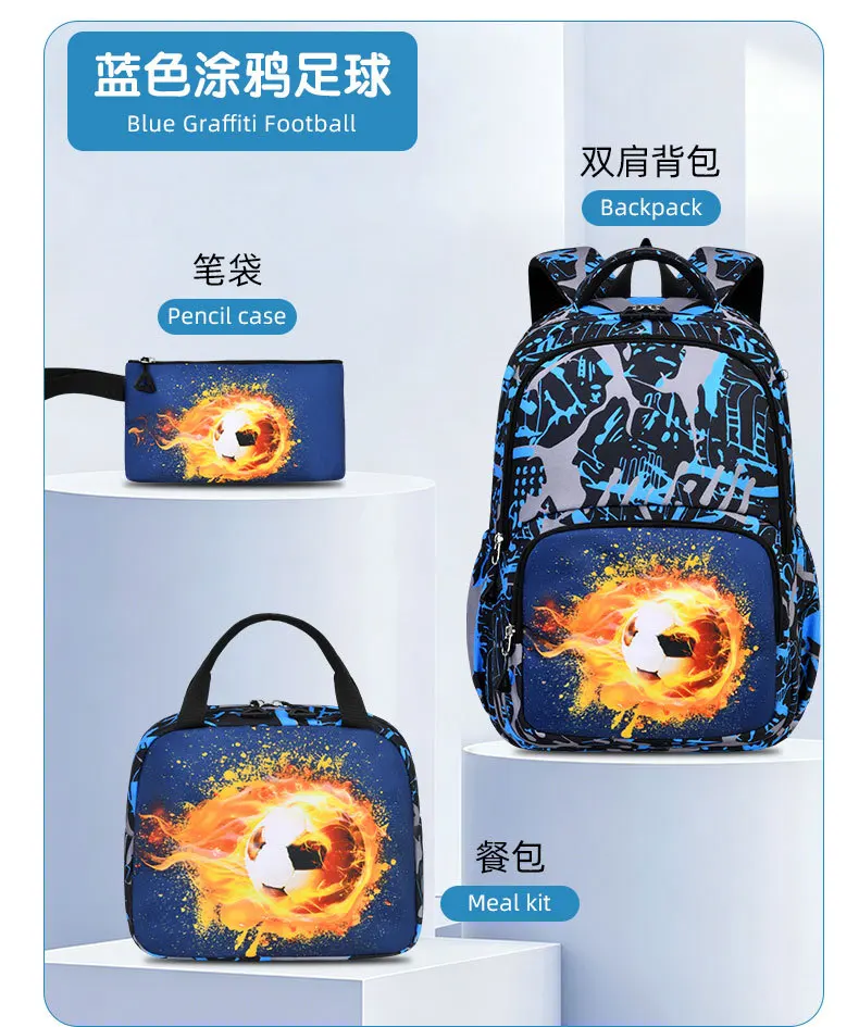 Children School Bags for Boys Set Schoolbag Primary Book Bag School Backpack with Lunch Bag 3Pcs Kids Waterproof Travel Rucksack