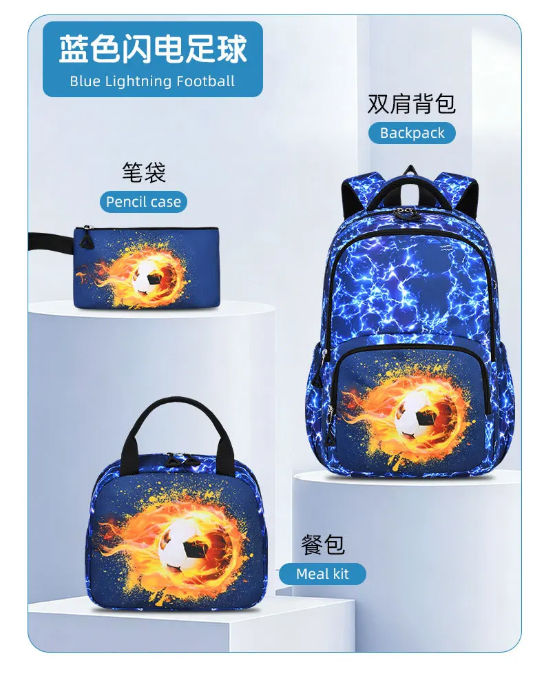 Children School Bags for Boys Set Schoolbag Primary Book Bag School Backpack with Lunch Bag 3Pcs Kids Waterproof Travel Rucksack