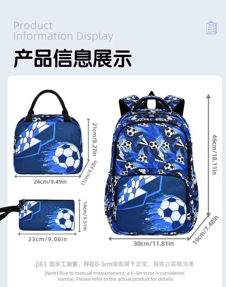 Children School Bags for Boys Set Schoolbag Primary Book Bag School Backpack with Lunch Bag 3Pcs Kids Waterproof Travel Rucksack