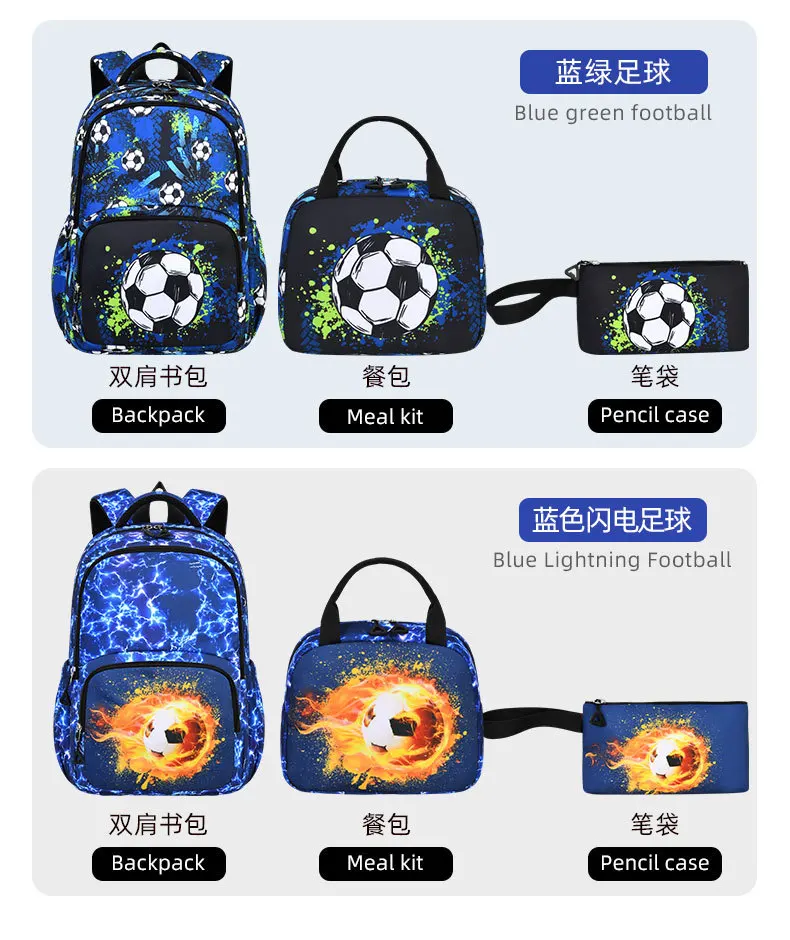 Children School Bags for Boys Set Schoolbag Primary Book Bag School Backpack with Lunch Bag 3Pcs Kids Waterproof Travel Rucksack