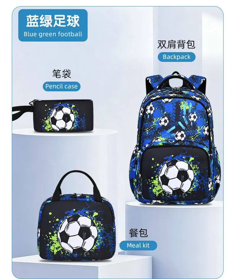 Children School Bags for Boys Set Schoolbag Primary Book Bag School Backpack with Lunch Bag 3Pcs Kids Waterproof Travel Rucksack