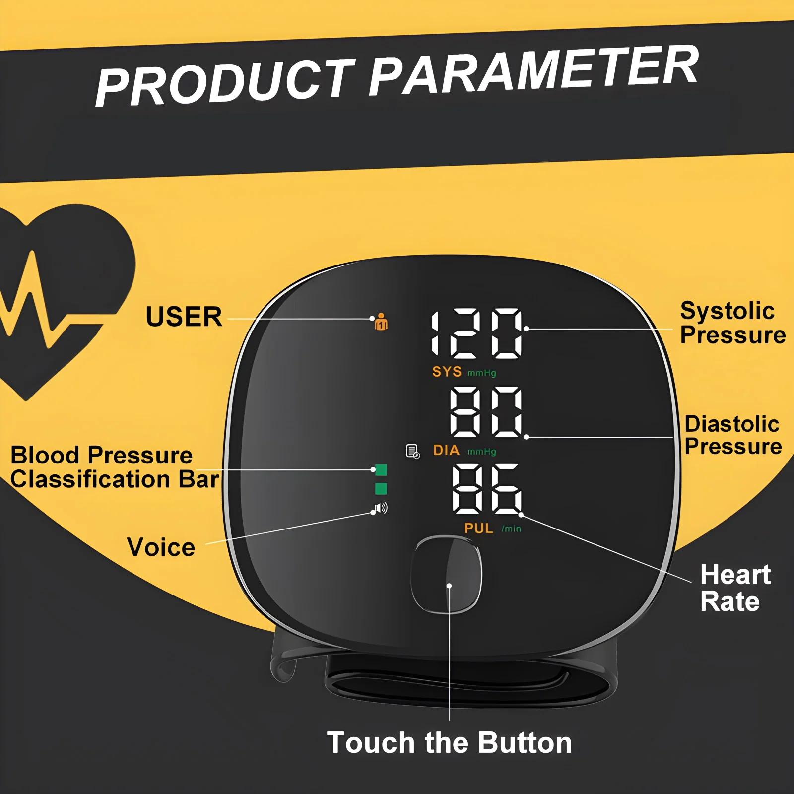 Medical Automatic Sphygmomanometer Digital Wrist BP Blood Pressure Monitor PR Pulse Meter Tonometer