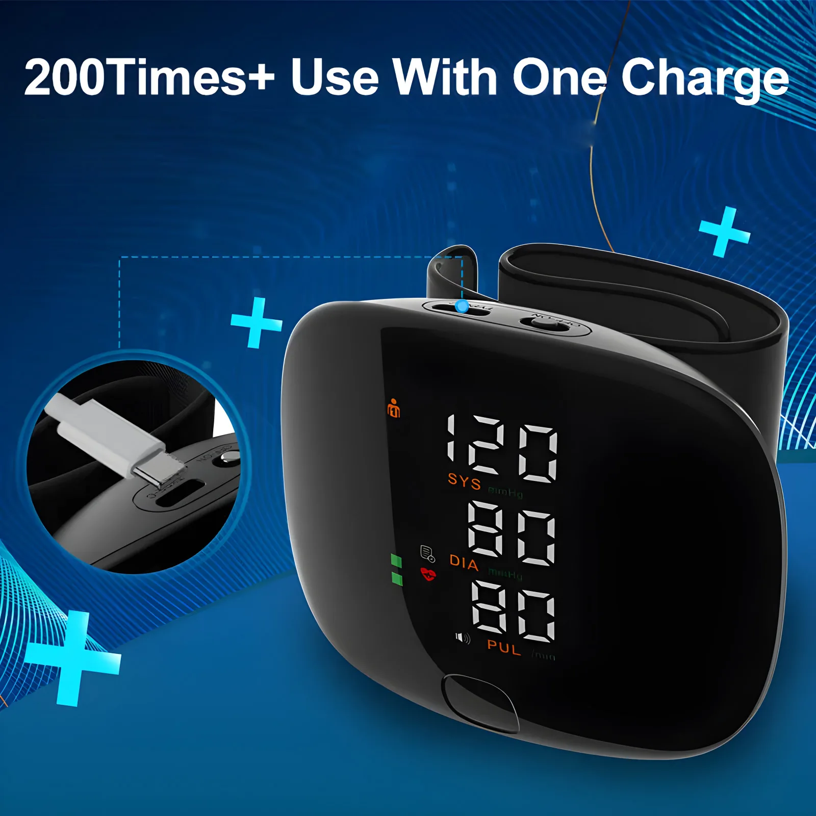 Medical Automatic Sphygmomanometer Digital Wrist BP Blood Pressure Monitor PR Pulse Meter Tonometer