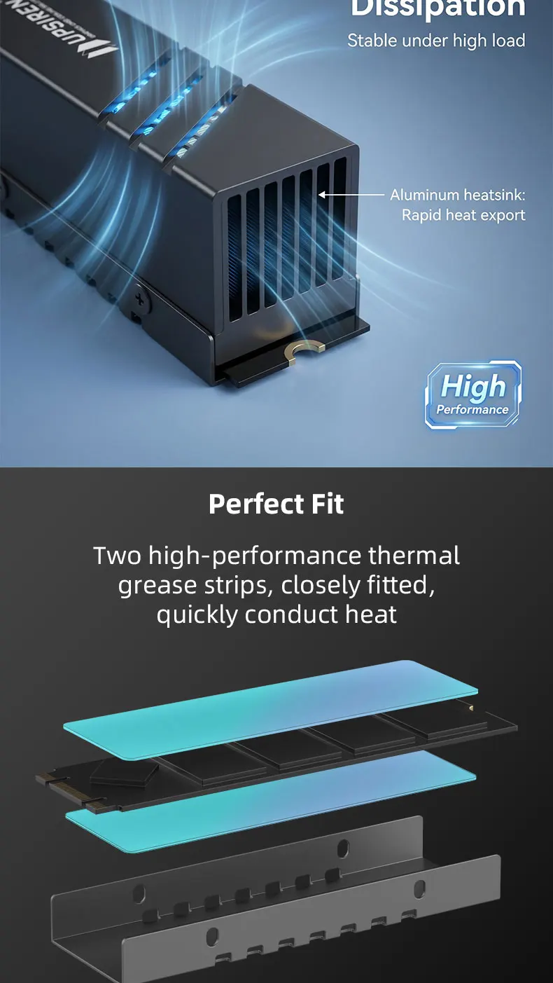 UPSIREN UP-M.2 2280 Black SSD Heatsink/With Active Cooling Fan/Aluminum Alloy Material/Suitable for 2280 SSD Installation