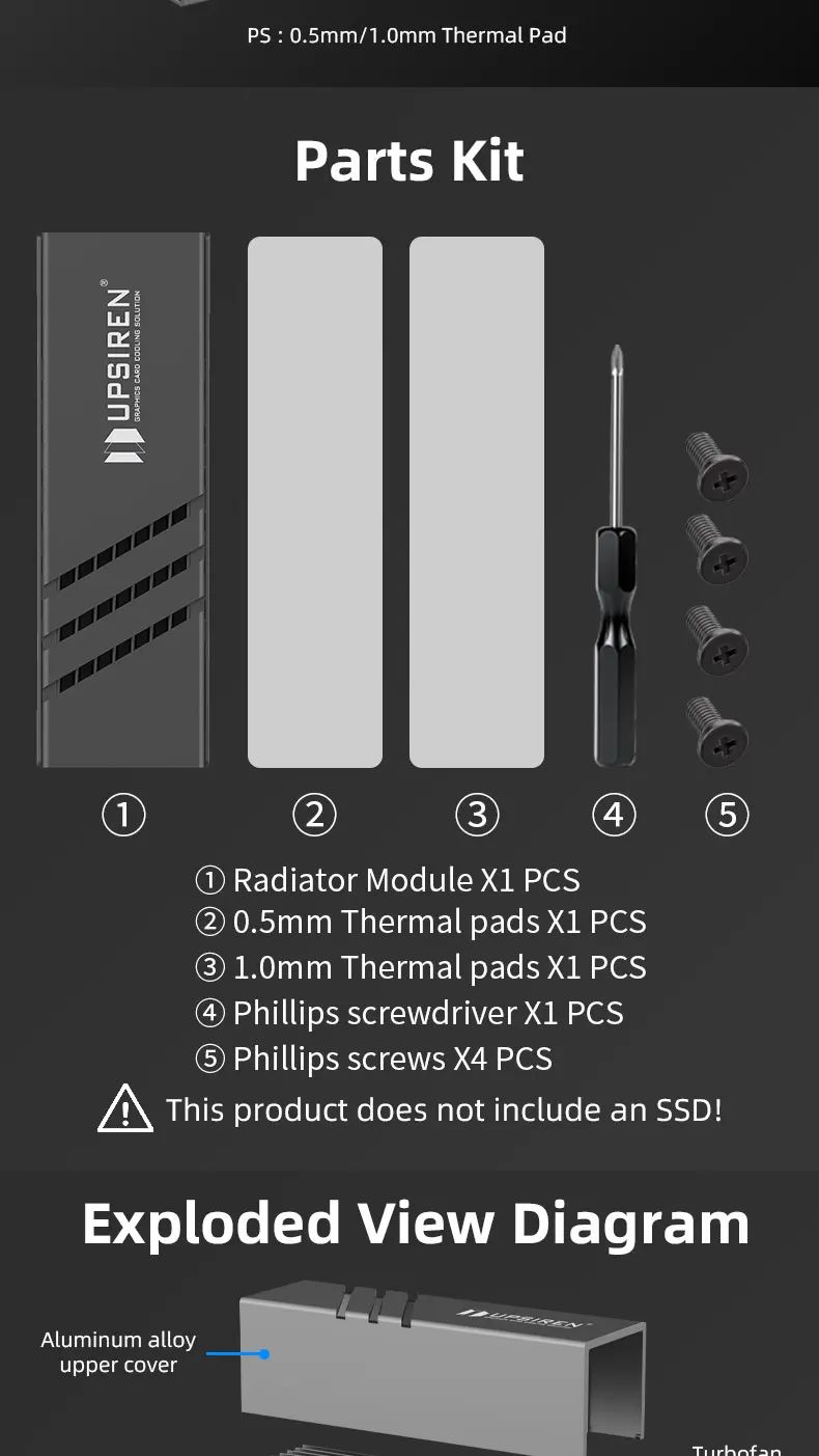 UPSIREN UP-M.2 2280 Black SSD Heatsink/With Active Cooling Fan/Aluminum Alloy Material/Suitable for 2280 SSD Installation