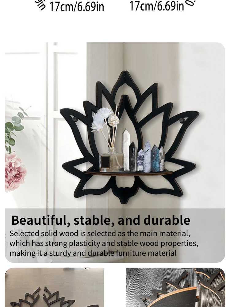 Wooden Lotus Hollow Decorative Rack Aromatherapy Organiser Essential Oil Candle Holder Wall Mounted Shelf Corner Shelf