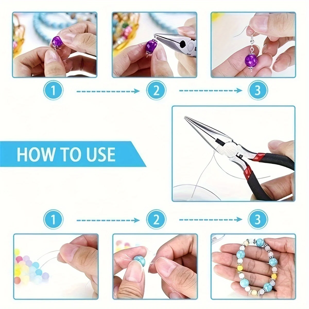 DIY Jewelry Making Tool Set 8pcs Handmade Pliers, Scissor, Tweezers, Jump Ring Opener, Suitable For Jewelry Handmade Pracise