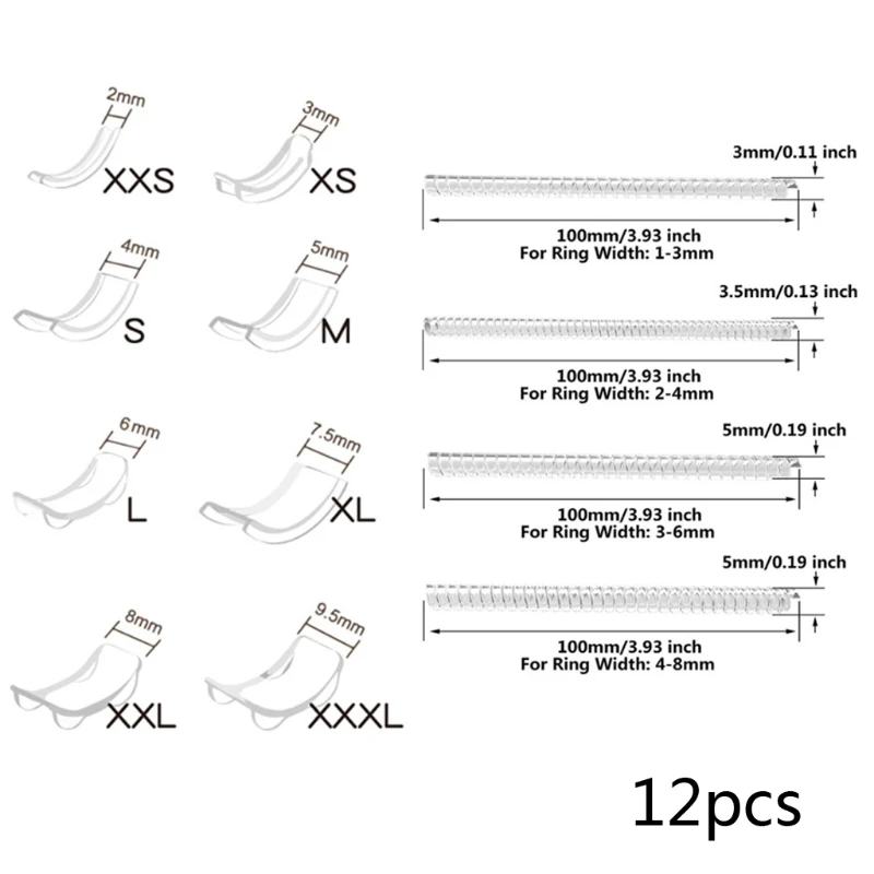 8/12/34 Pcs/Set Silicone Invisible Clear Ring Size Adjuster Guard Tightener Resizing Jewelry Tools Resizer Loose Rings