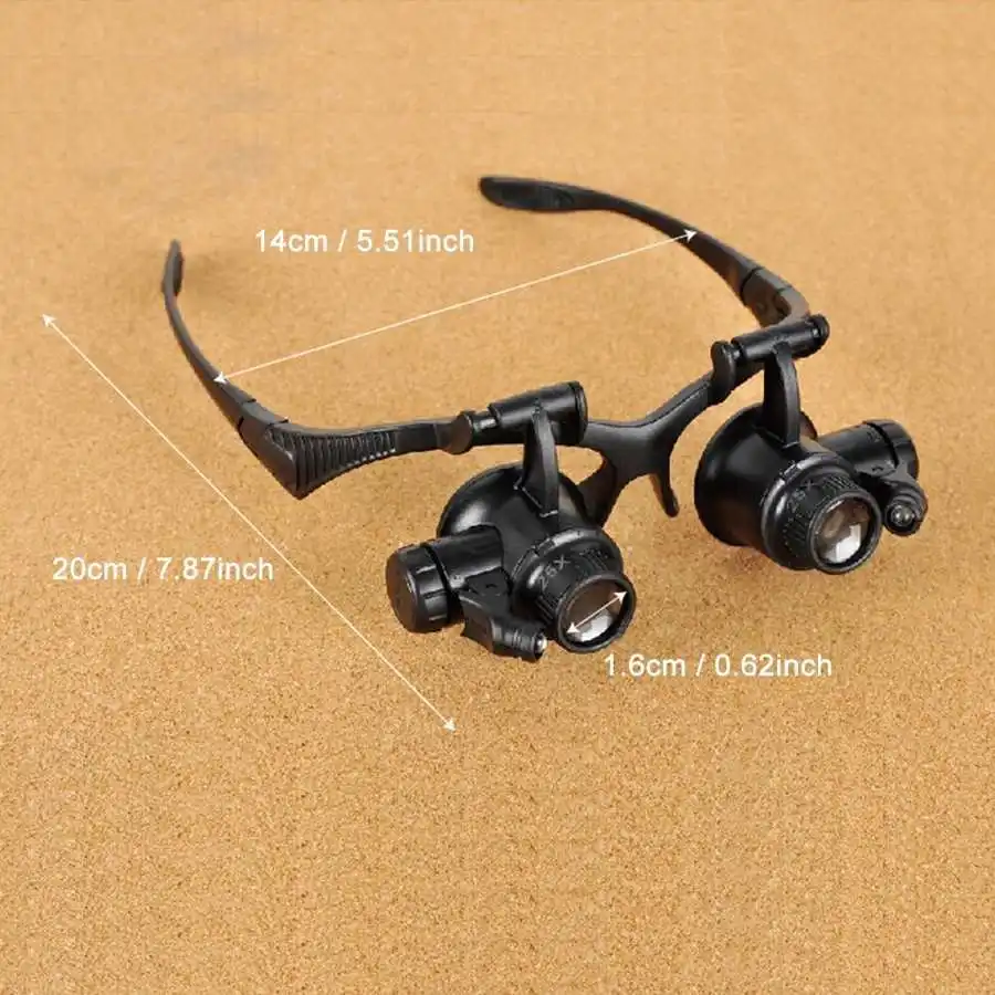 10X 15X 20X 25X Head Band Double Eye Magnifier Eyeglasses Magnifying Glass 8Pcs Lens LED Light Loupe Jewelry Watch Repair Tool