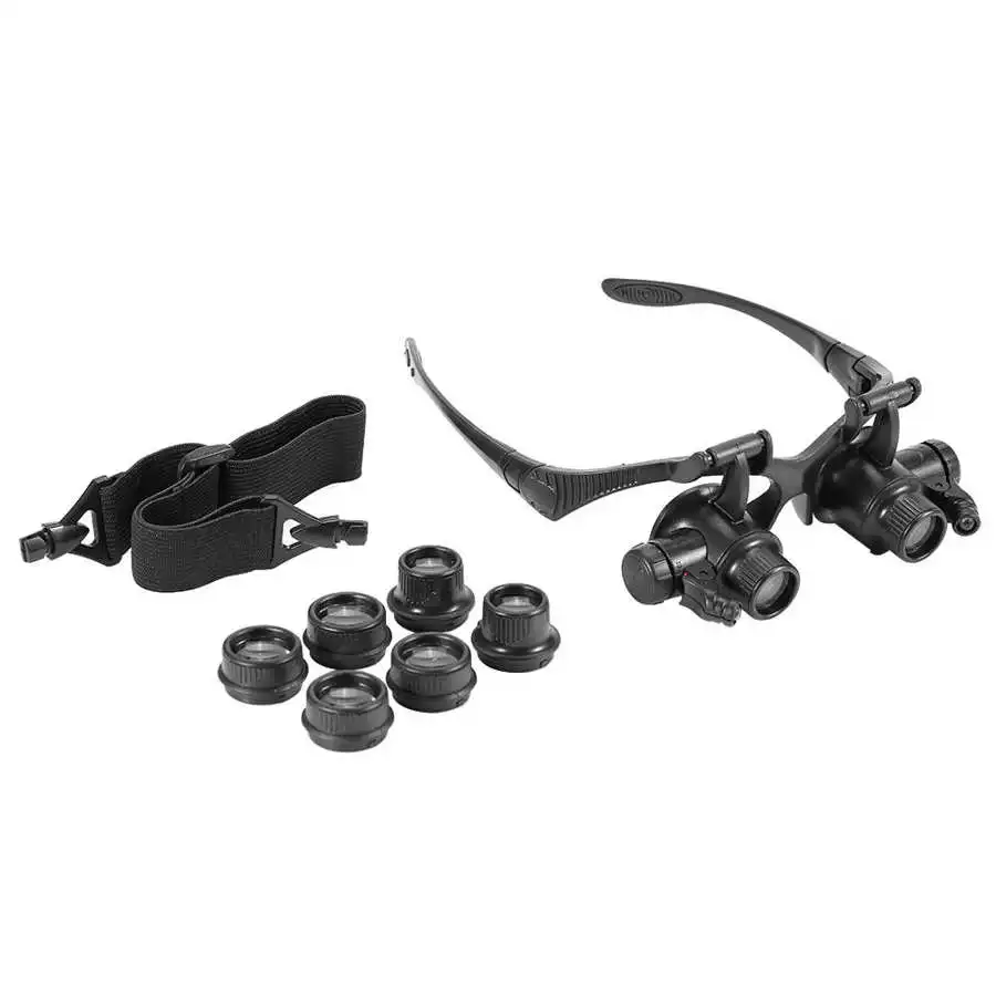 10X 15X 20X 25X Head Band Double Eye Magnifier Eyeglasses Magnifying Glass 8Pcs Lens LED Light Loupe Jewelry Watch Repair Tool