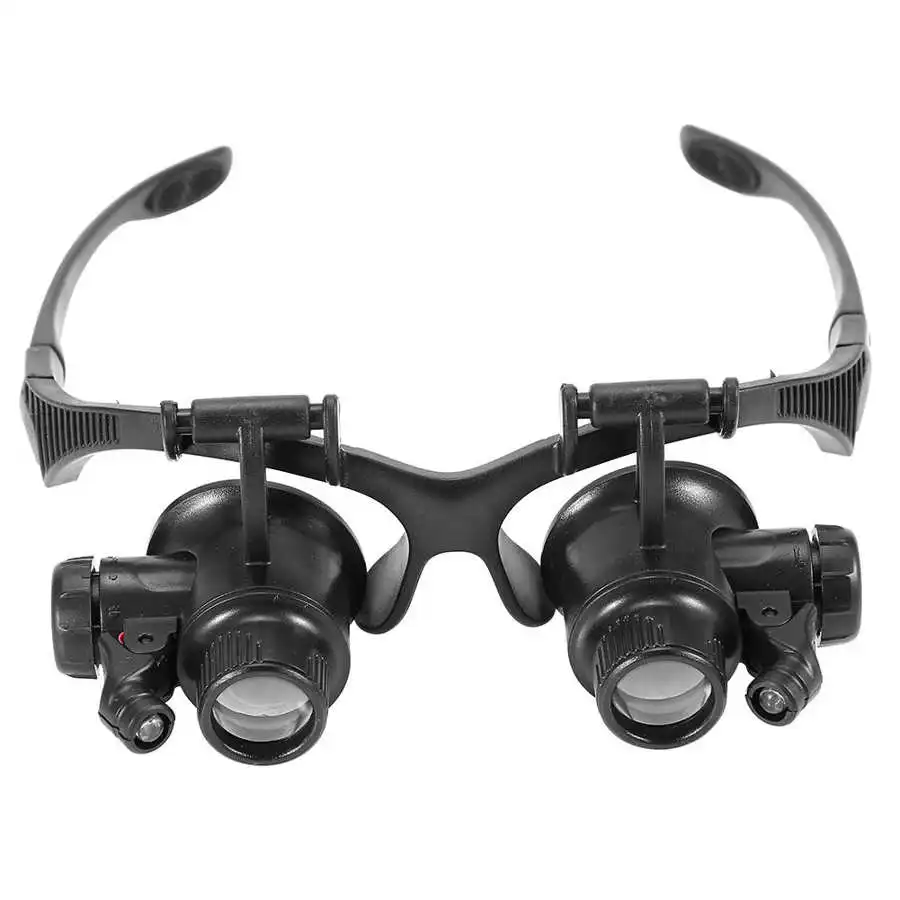 10X 15X 20X 25X Head Band Double Eye Magnifier Eyeglasses Magnifying Glass 8Pcs Lens LED Light Loupe Jewelry Watch Repair Tool
