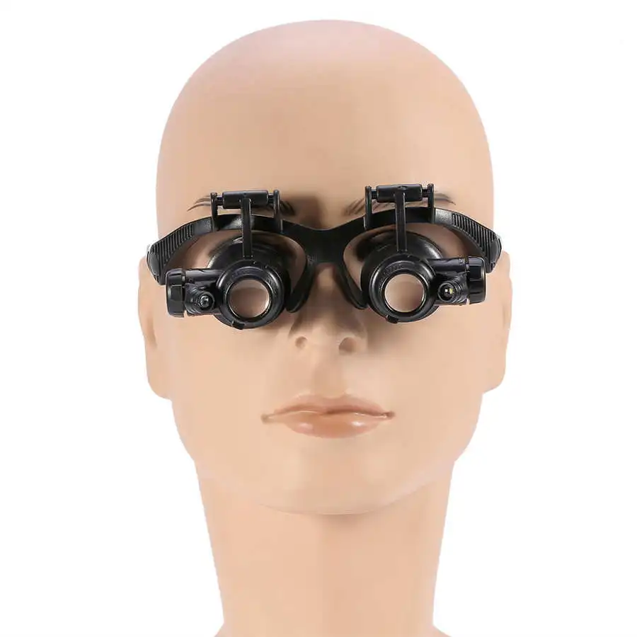 10X 15X 20X 25X Head Band Double Eye Magnifier Eyeglasses Magnifying Glass 8Pcs Lens LED Light Loupe Jewelry Watch Repair Tool