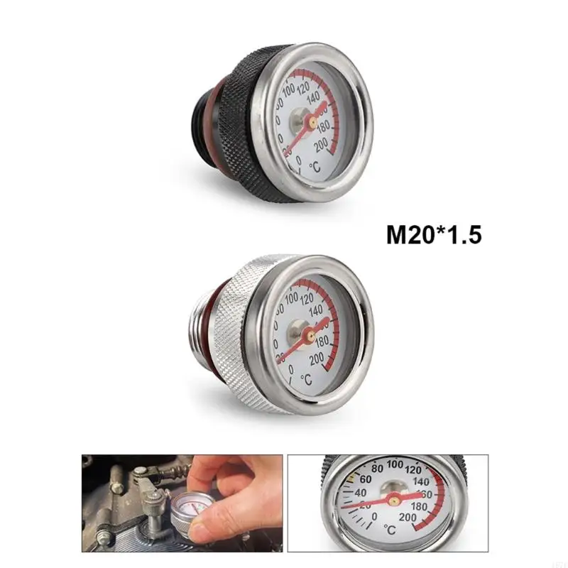 157F M20x1.5 Oil Temp Temperature Gauge Filler Caps for Motorcycle 0-200℃ Black/Silver