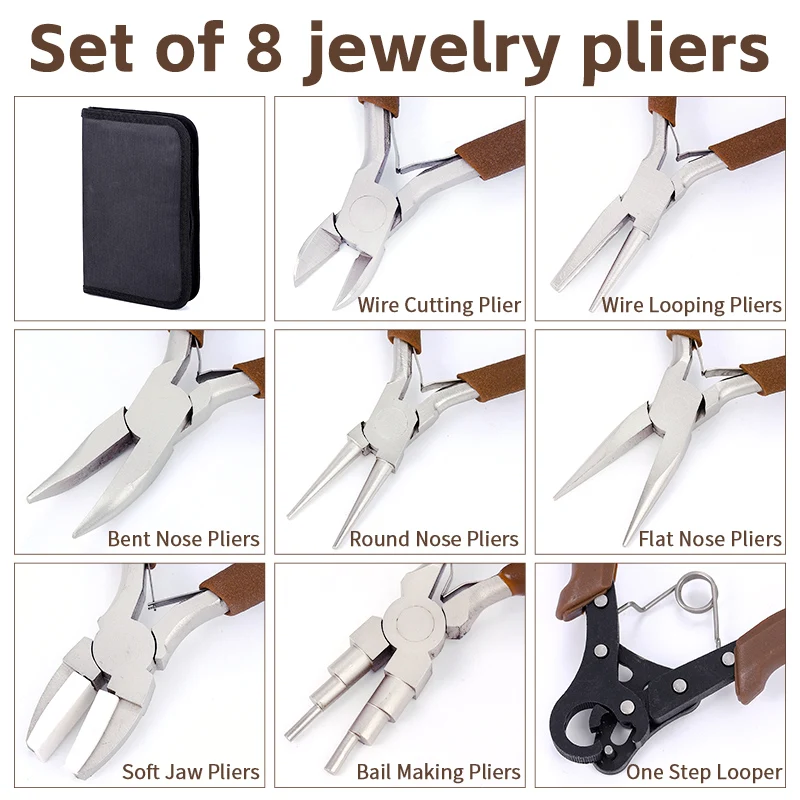 8Pcs Professional Plier Supplies Set Jewelry Making Pliers Tools Kit for Jewelry Making DIY Craft Repair Wire Wrapping Beading