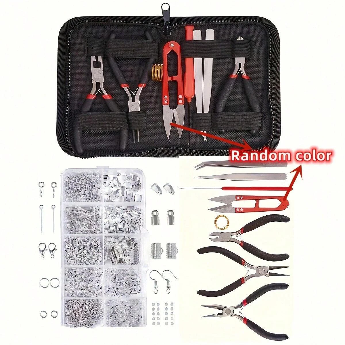 1set/1box Deluxe Jewelry Making Starter Kit,Comprehensive Earrings, Necklace Findings, DIY Plier Tools Set for Jewelry Repair