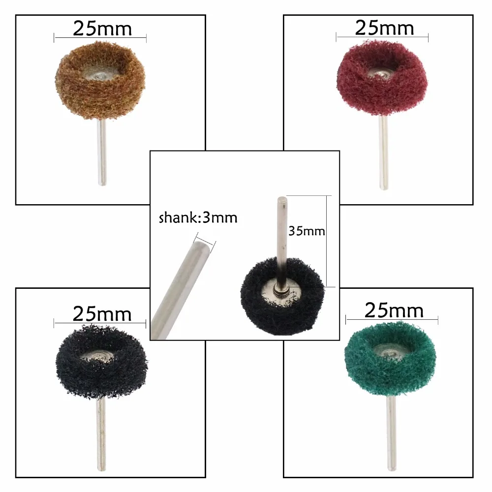 40pcs of 2.35mm/3mm Shank Nylon Fiber Buffing Wheel Scouring Pad Grinding Head T Shape Mini Drill Abrasive Brush Polishing Wheel