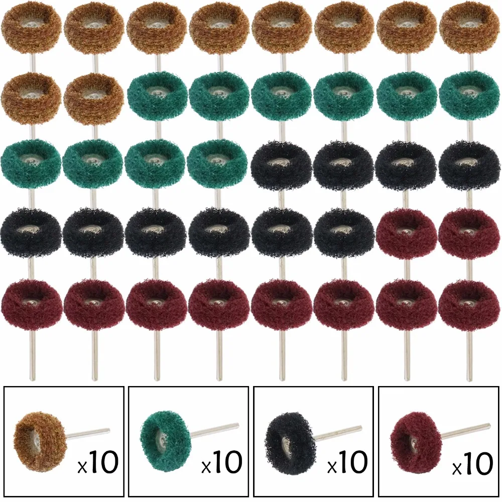 40pcs of 2.35mm/3mm Shank Nylon Fiber Buffing Wheel Scouring Pad Grinding Head T Shape Mini Drill Abrasive Brush Polishing Wheel