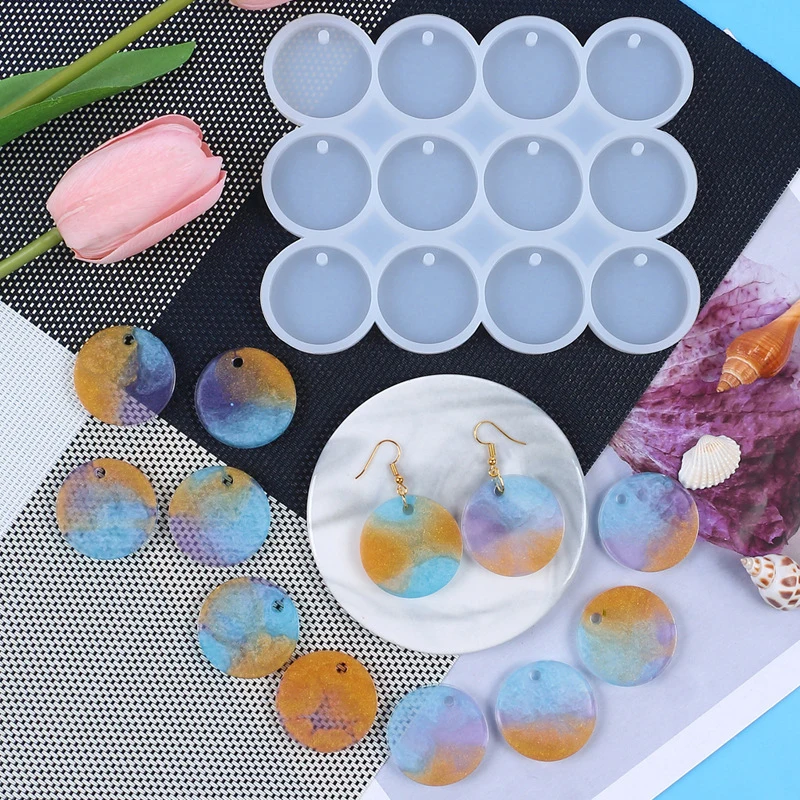 8/12pcs DIY Epoxy Earrings Charms Silicone Mold Round Oval Pendants Resin Mold For Jewelry Making Keychain Tag Casting DIY Craft
