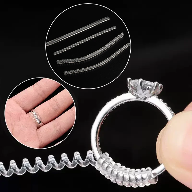 10cm Ring Size Reducer Tools Spiral Spring Based Rings Adjust Invisible Transparent Tightener Resizing Tool Jewelry Guard