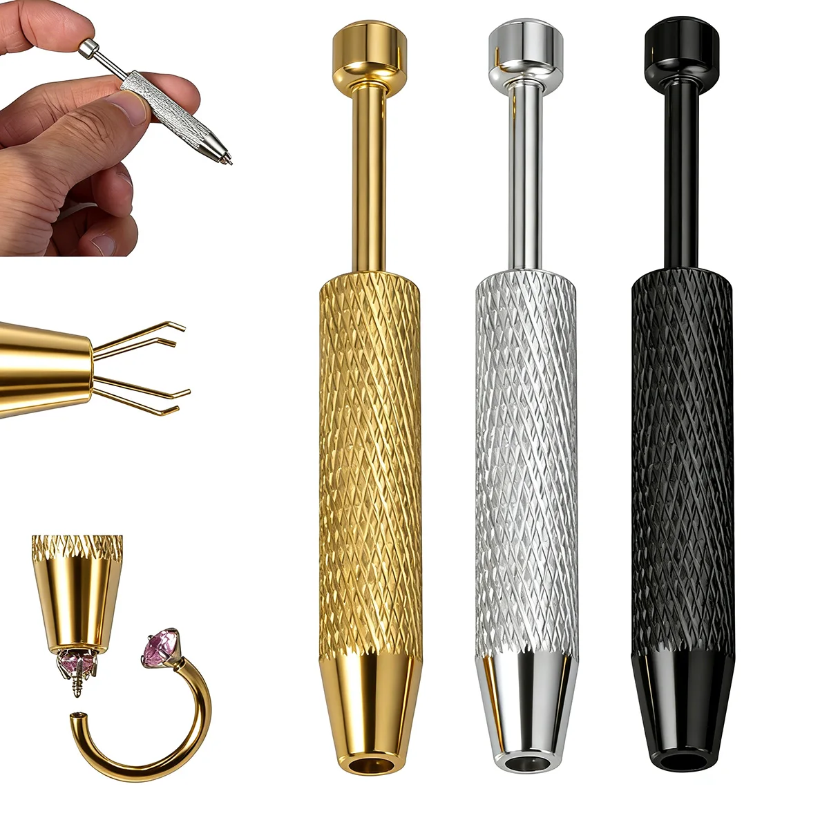 1/3pcs 4 Claws Ball Bead Holder Pick-up Tool Prong Tweezers Catcher Grabbers Piercing Jewelry Top Unscrew Tighten Grasping Tools