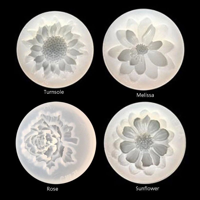 4Pcs Flower Epoxy Resin Mold Kits Camellia Rose Turnsole Silicone Mold Jewelry Making Charms DIY Silica Molds Crafts