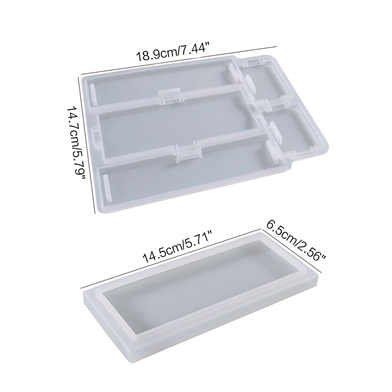 R3MC Domino Box Resin Molds Silicone Jewelry Storage Mold Epoxy Casting Case Mold 19x15cm Rectangular DIY Silicone Mold