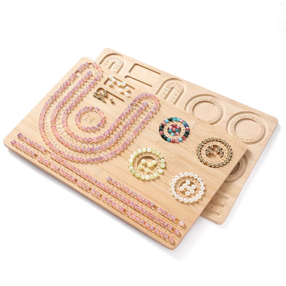 Wooden Flocked Beading Tray DIY Bracelet Necklace Jewelry Making Findings Beading Organizer Gray Bead Board Measuring Tools