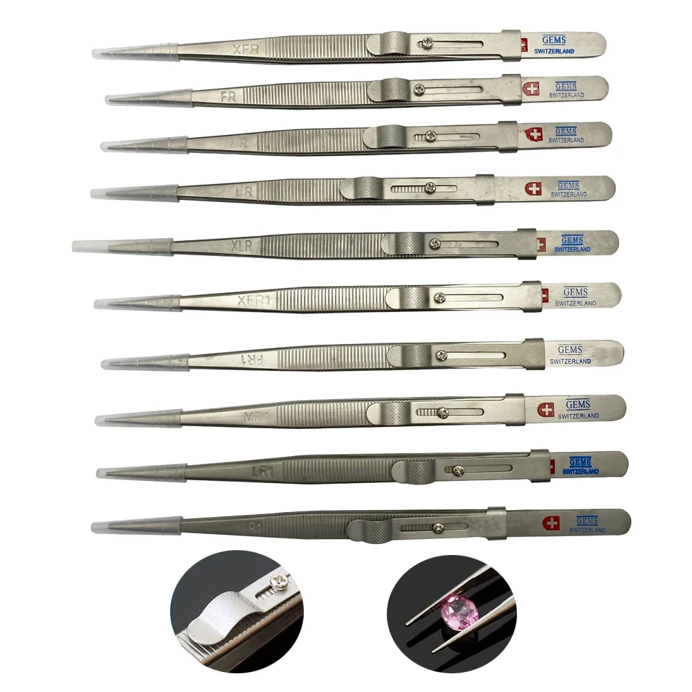 Adjustable Jewelry Tweezers with Buckle Slide Lock Stainless Steel GemStone Diamond Tweezer Professional Jewellery DIY Tools