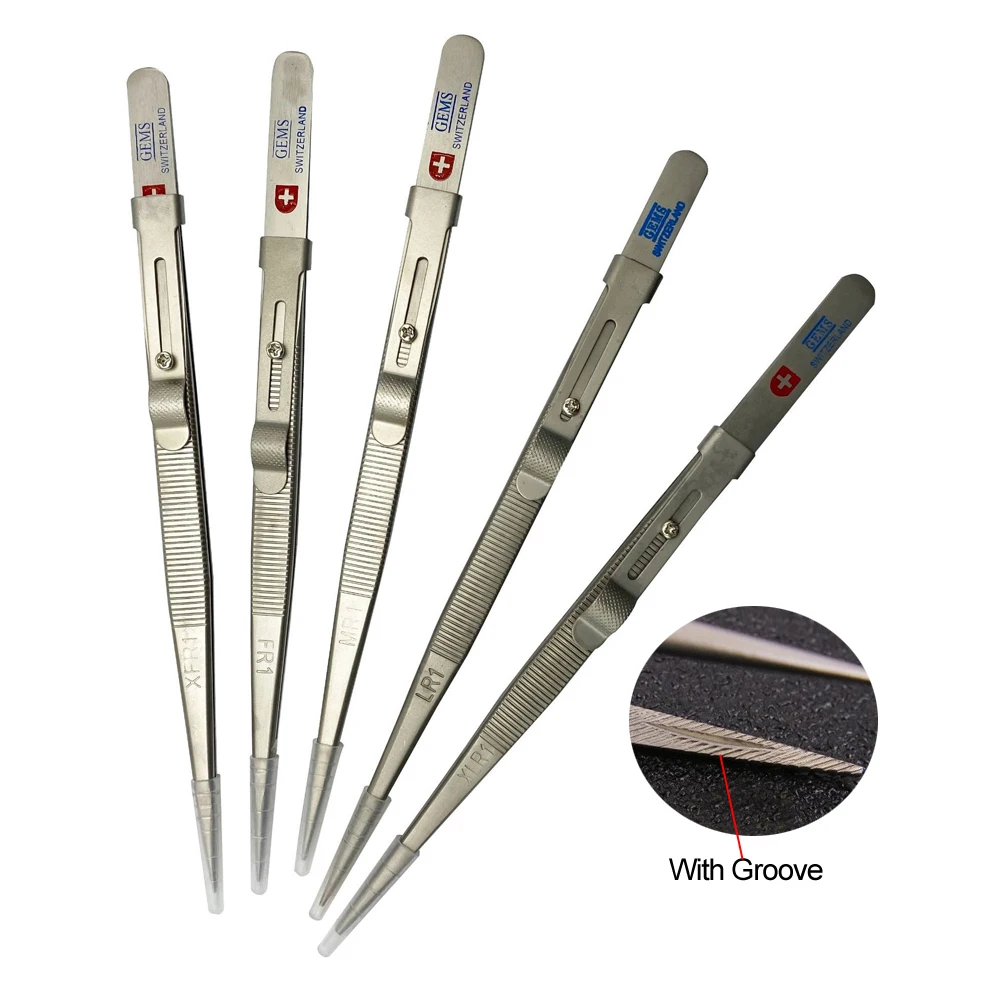 Adjustable Jewelry Tweezers with Buckle Slide Lock Stainless Steel GemStone Diamond Tweezer Professional Jewellery DIY Tools