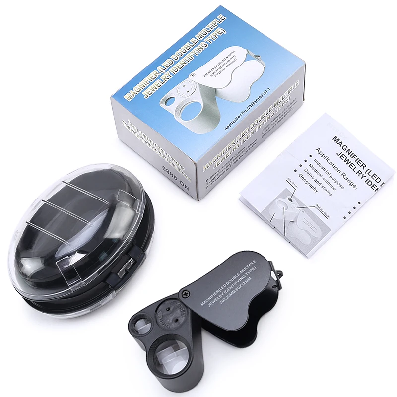 30X 60X Illuminated Jewelers Eye Loupe Magnifier, Foldable Jewelry Magnifier with Bright LED Light for Gems, Jewelry, Coins