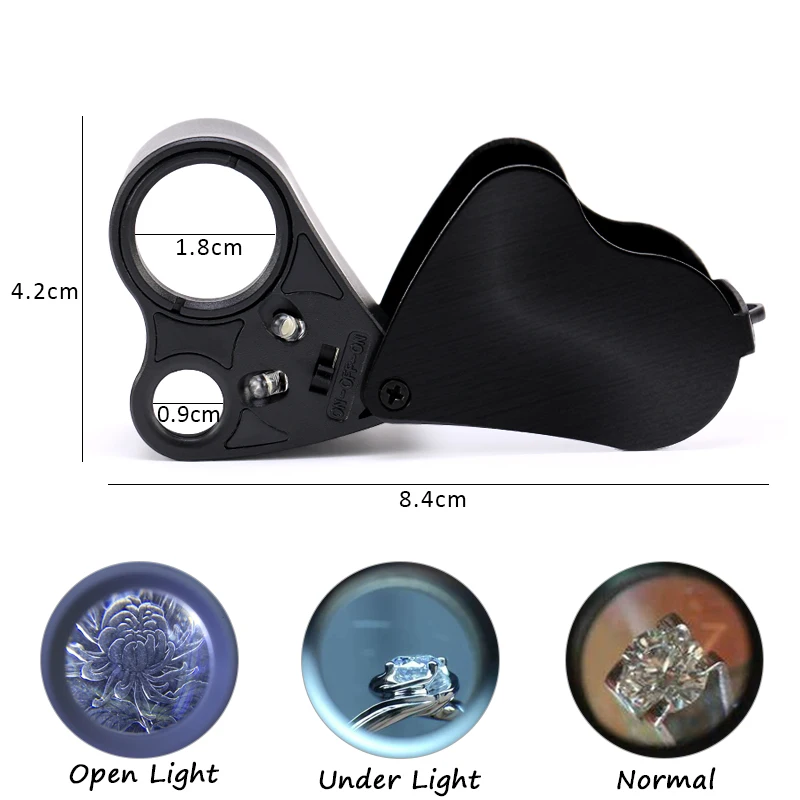 30X 60X Illuminated Jewelers Eye Loupe Magnifier, Foldable Jewelry Magnifier with Bright LED Light for Gems, Jewelry, Coins