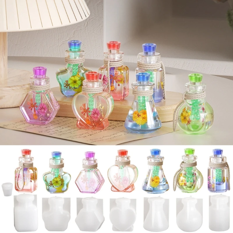 Small Bottle Pendant Silicone Mold Epoxy Resin Molds DIYs Heart Wishing