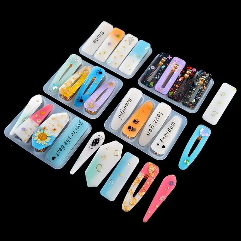 Handmade Barrettes Silicone Epoxy Resin Molds DIY Hair Pin Acrylic Mold Alligator Hair Clip Molds Jewelry Making Tools
