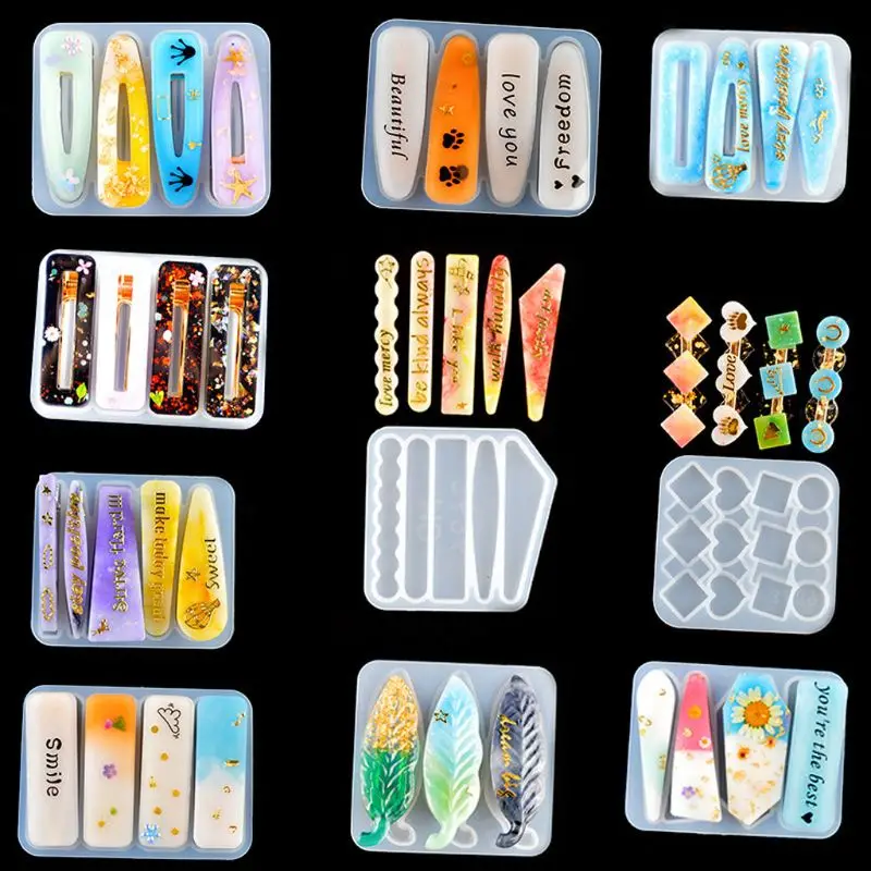 Handmade Barrettes Silicone Epoxy Resin Molds DIY Hair Pin Acrylic Mold Alligator Hair Clip Molds Jewelry Making Tools