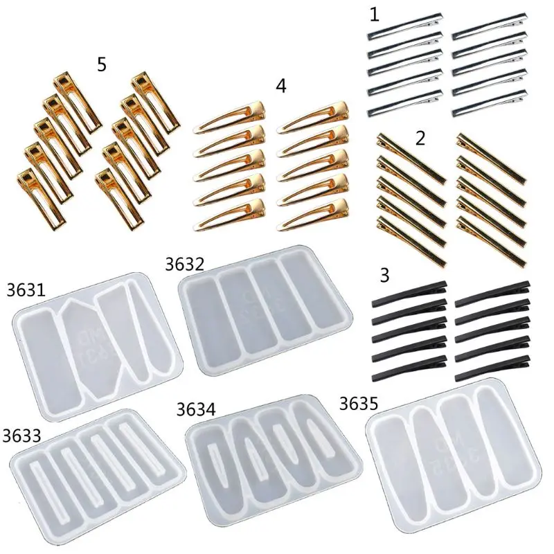 Handmade Barrettes Silicone Epoxy Resin Molds DIY Hair Pin Acrylic Mold Alligator Hair Clip Molds Jewelry Making Tools