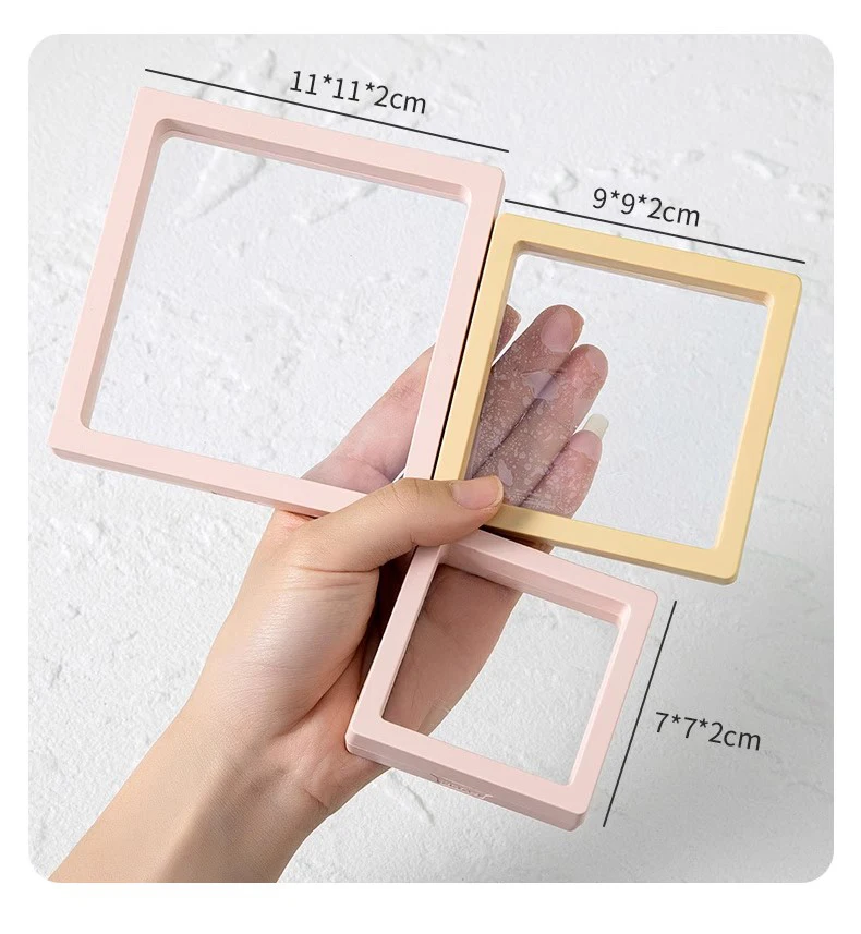 Color PE Film Jewelry Storage Box 3D Packaging Case Coin Free Stand Floating Frame Membrane Ring Earring Bracelet Display Holder