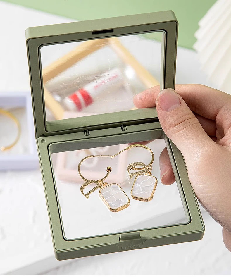 Color PE Film Jewelry Storage Box 3D Packaging Case Coin Free Stand Floating Frame Membrane Ring Earring Bracelet Display Holder