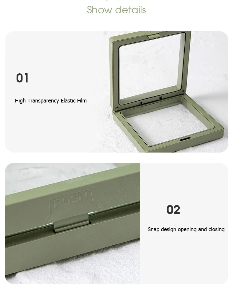Color PE Film Jewelry Storage Box 3D Packaging Case Coin Free Stand Floating Frame Membrane Ring Earring Bracelet Display Holder