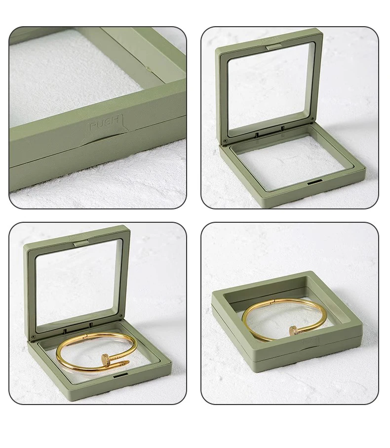 Color PE Film Jewelry Storage Box 3D Packaging Case Coin Free Stand Floating Frame Membrane Ring Earring Bracelet Display Holder