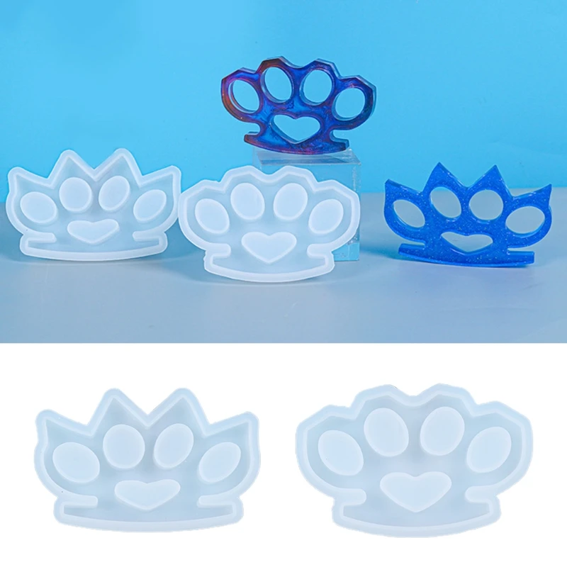 Crystal Epoxy Resin Mold 4 Cavity Knuckle Dusters Casting Silicone Mould DIY Crafts Self-Defense Making Tools