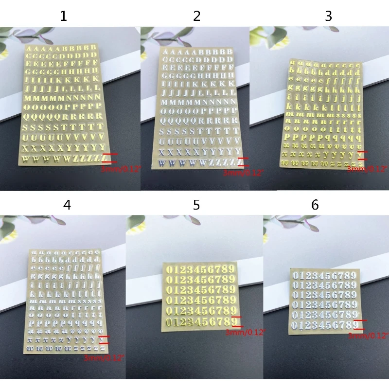 Gold/Silver Alphabet Glitter Epoxy Resin Metal Decorative Stickers English Letters Numbers UV Epoxy Resin Fillings Filler