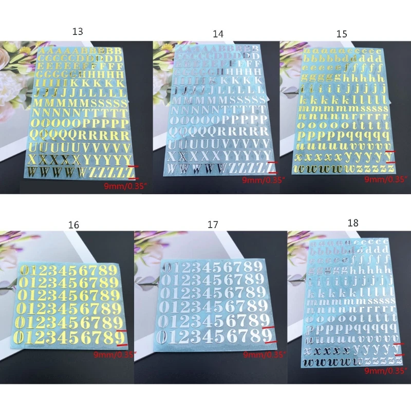 Gold/Silver Alphabet Glitter Epoxy Resin Metal Decorative Stickers English Letters Numbers UV Epoxy Resin Fillings Filler