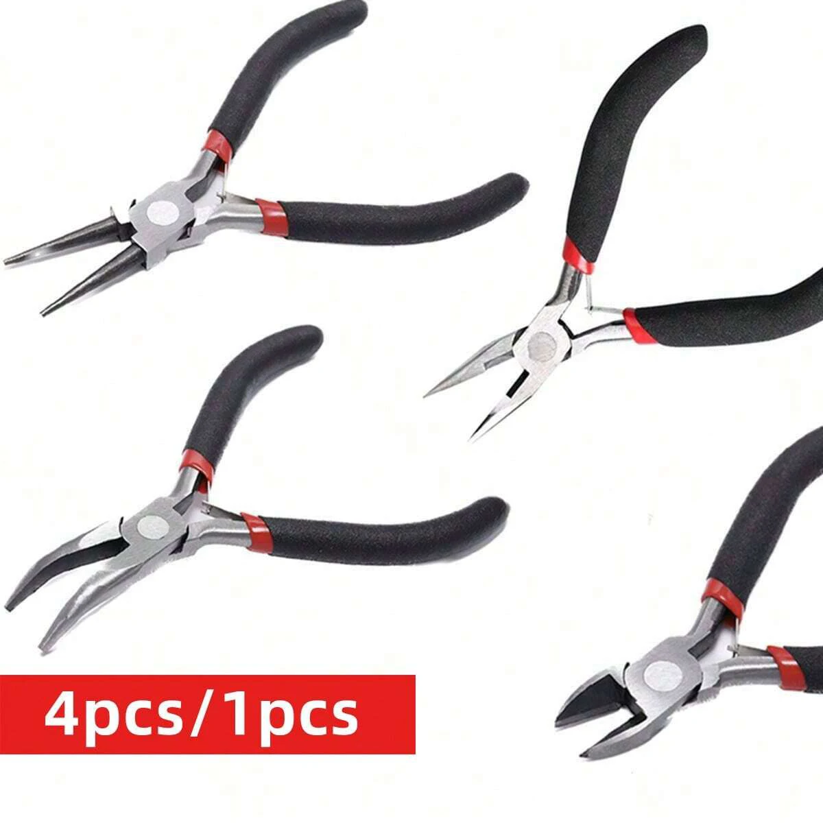 4Pcs/1pcs Black Iron Jewelry Pliers Tool Kit Includes Needle Round Wire Cutter And Curved Nose Pliers For Jewelry Beading Repair
