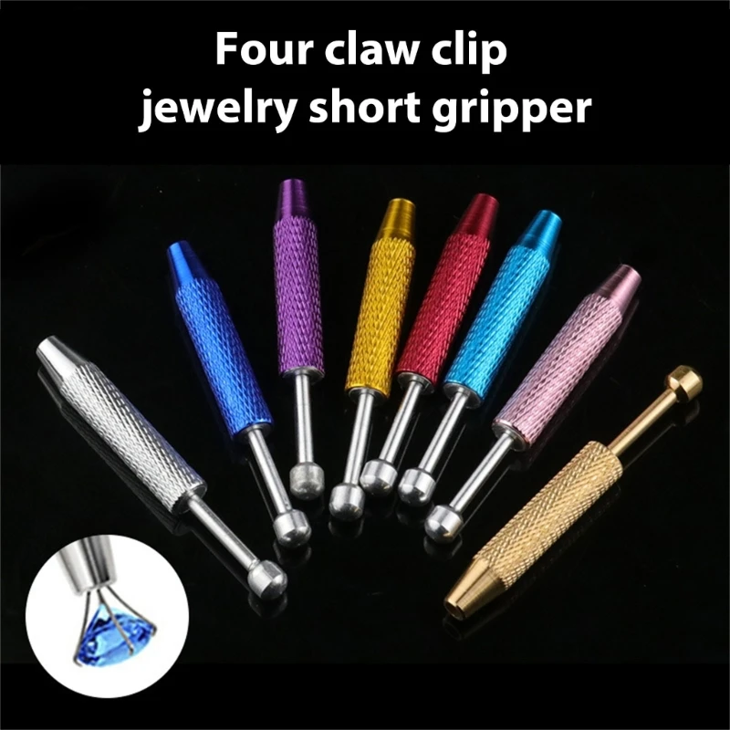 Professional Jewelry Clamp Stainless Steel Four Claw Diamonds Securing Clip Jewelry Gems Beads Holder Tweezers Picking Tool