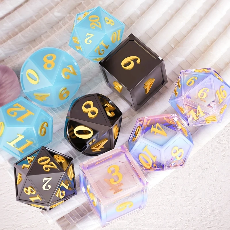 Dices Dies Resin Castings Mold 7 Shapes Game Dices Pentagon Square Dices Mold Digital Dices Game Home Crafts