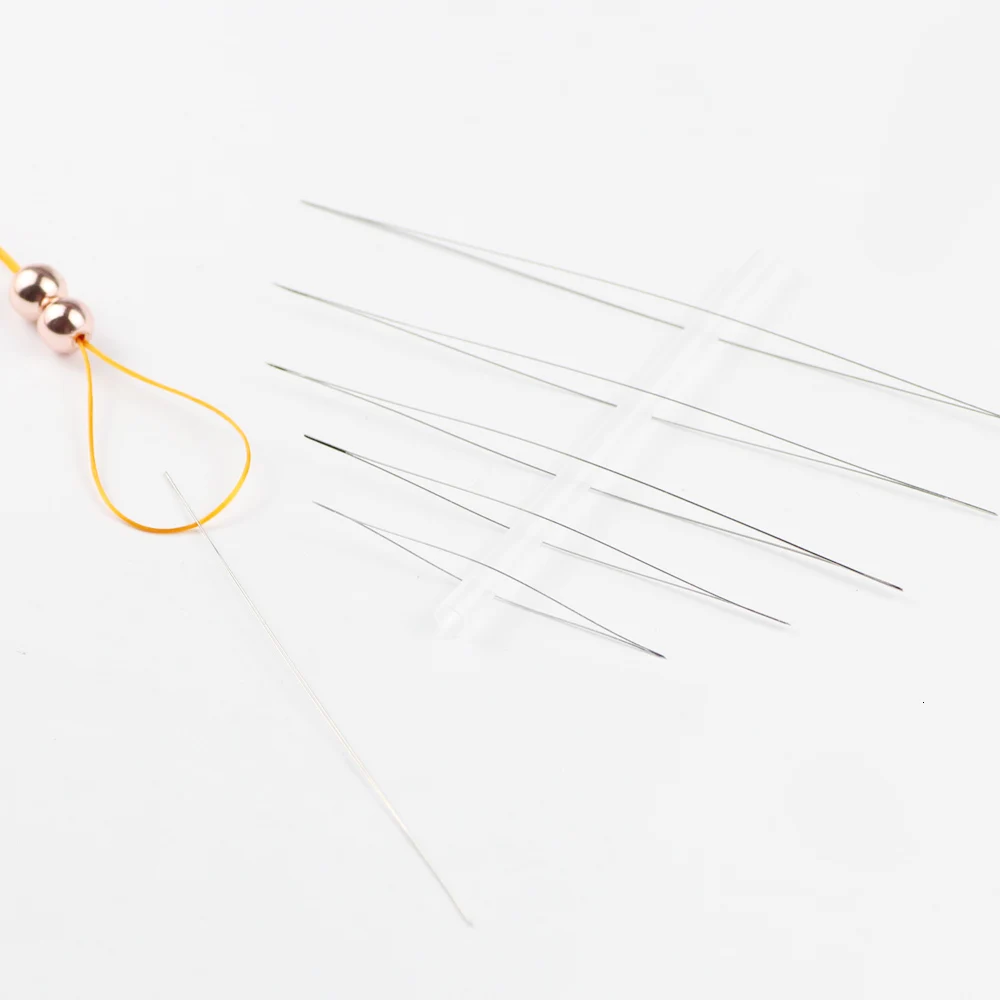 5PCS/lot Big Eye Curved Open Stainless Steel Beading Needles for Beads Pearls Threading String Cord Jewelry Making Tools Pins