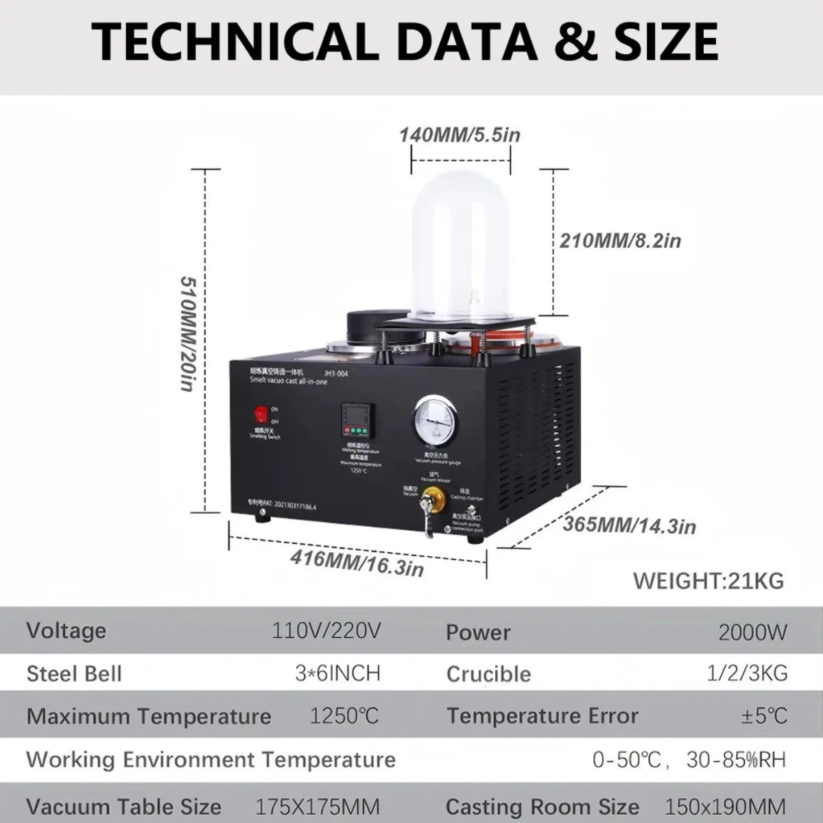 2KG Digital Display Metal Casting Furnace 1150°C High Temp Gold Silver Melting Vacuum Machine Jewelry Making Equipment