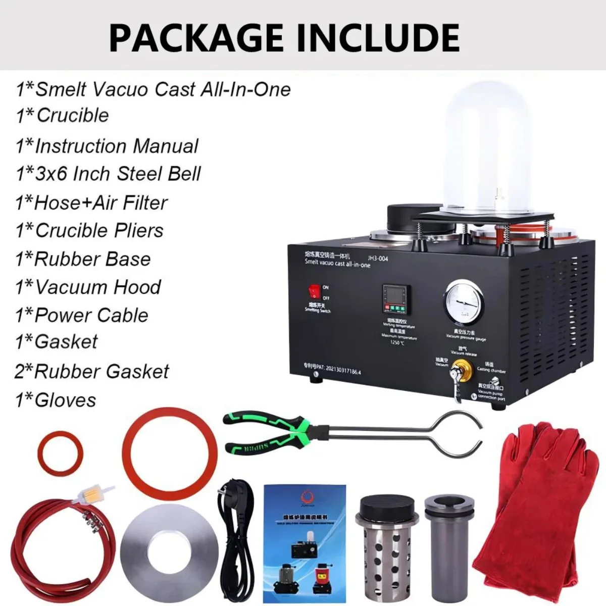 2KG Digital Display Metal Casting Furnace 1150°C High Temp Gold Silver Melting Vacuum Machine Jewelry Making Equipment