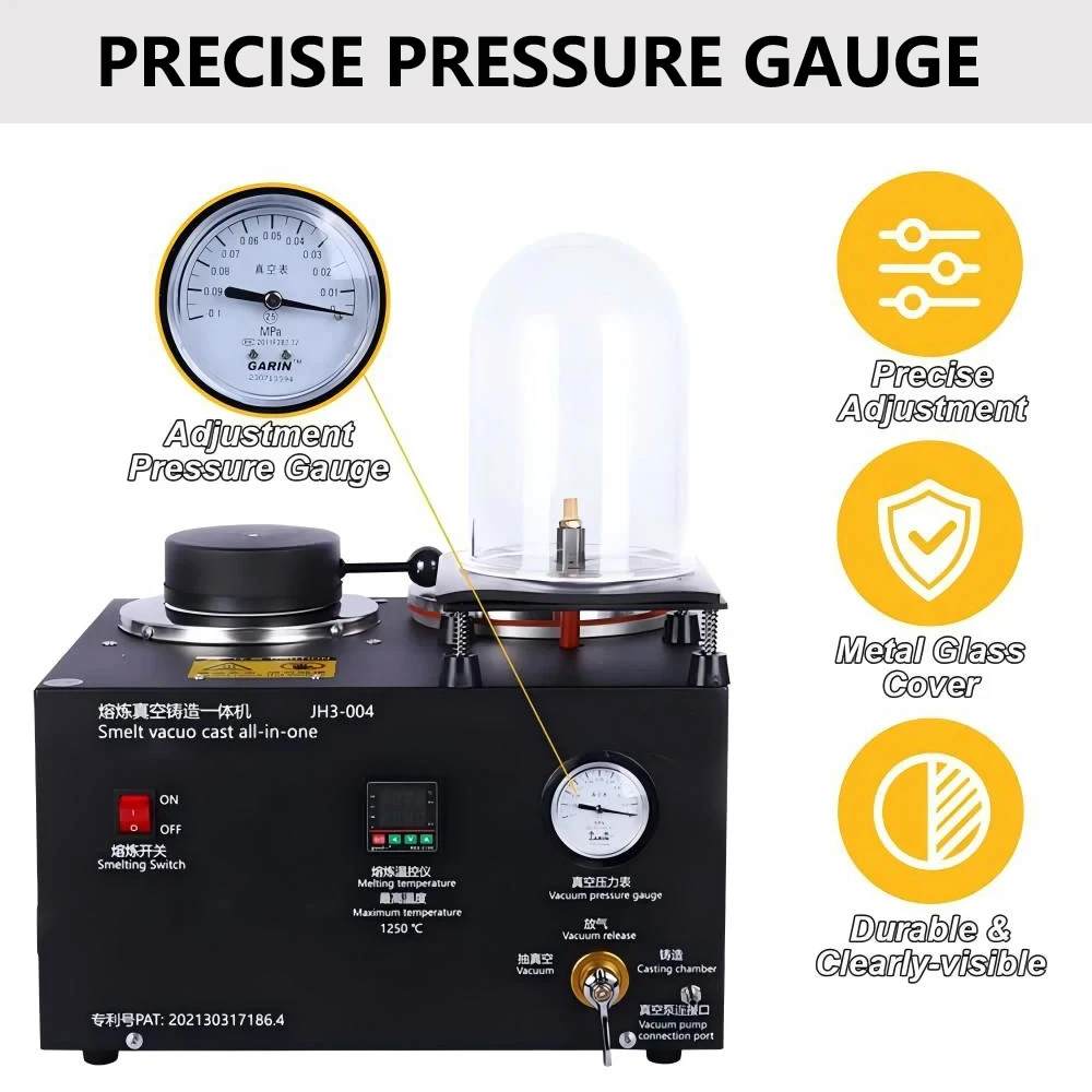 2KG Digital Display Metal Casting Furnace 1150°C High Temp Gold Silver Melting Vacuum Machine Jewelry Making Equipment